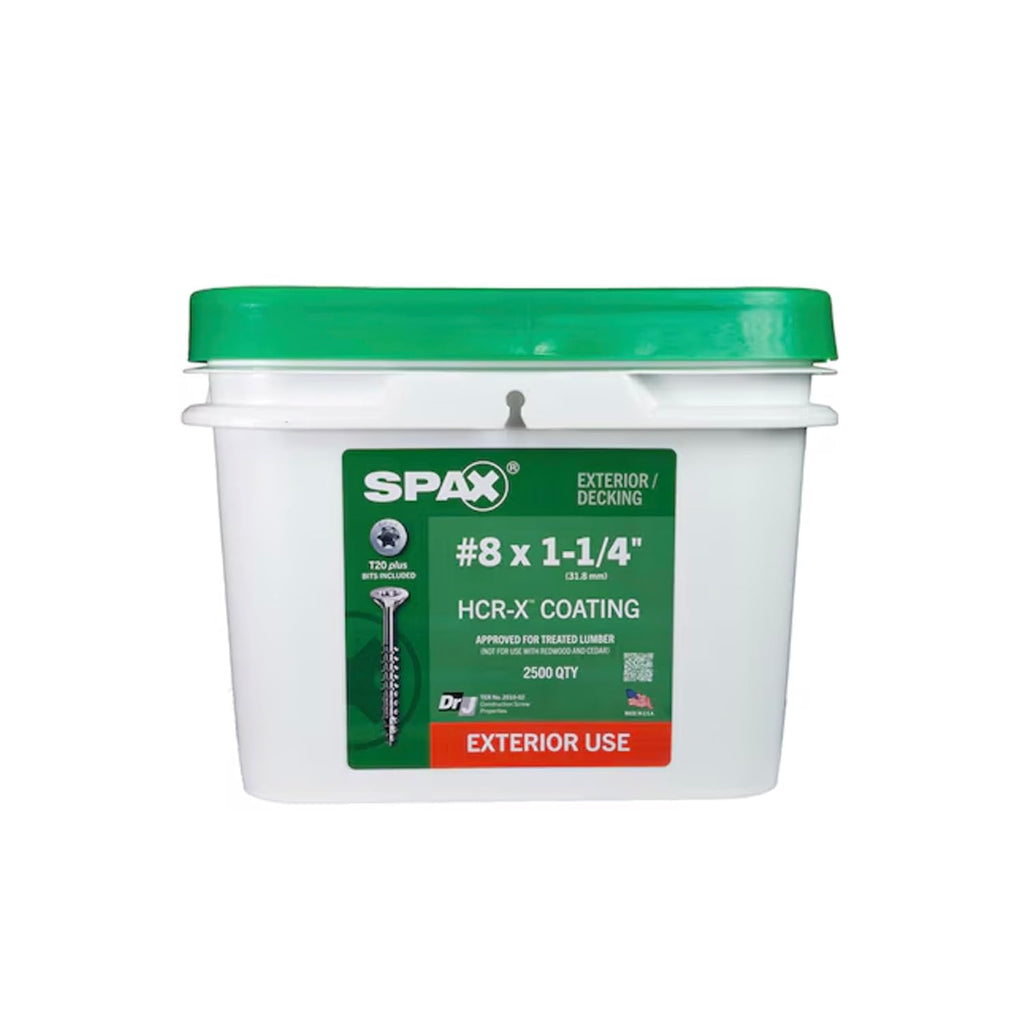 SPAX #8 x 1-1/4' Exterior Flat Head Deck Wood Screws Construction Torx T-Star Plus (2500 EA) Bulk Pail Includes 3 Bits Rust Resistant