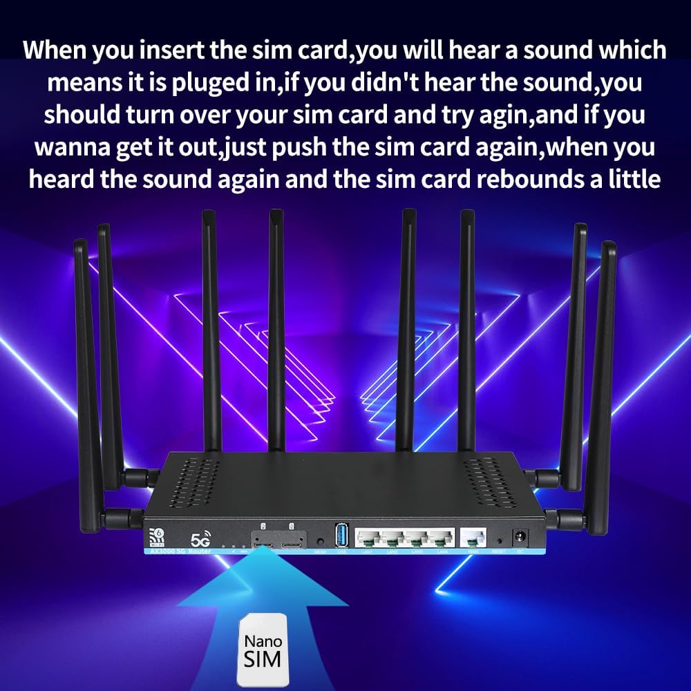 5G Router WiFi 6 AX3000 with Dual SIM Slots Gigabit Dual-Band Wireless CPE 4 LAN Ports + USB 3.0 Detachable Antenna Global Compatible for Home/Office Model Z8102AX-T-RM520NGL