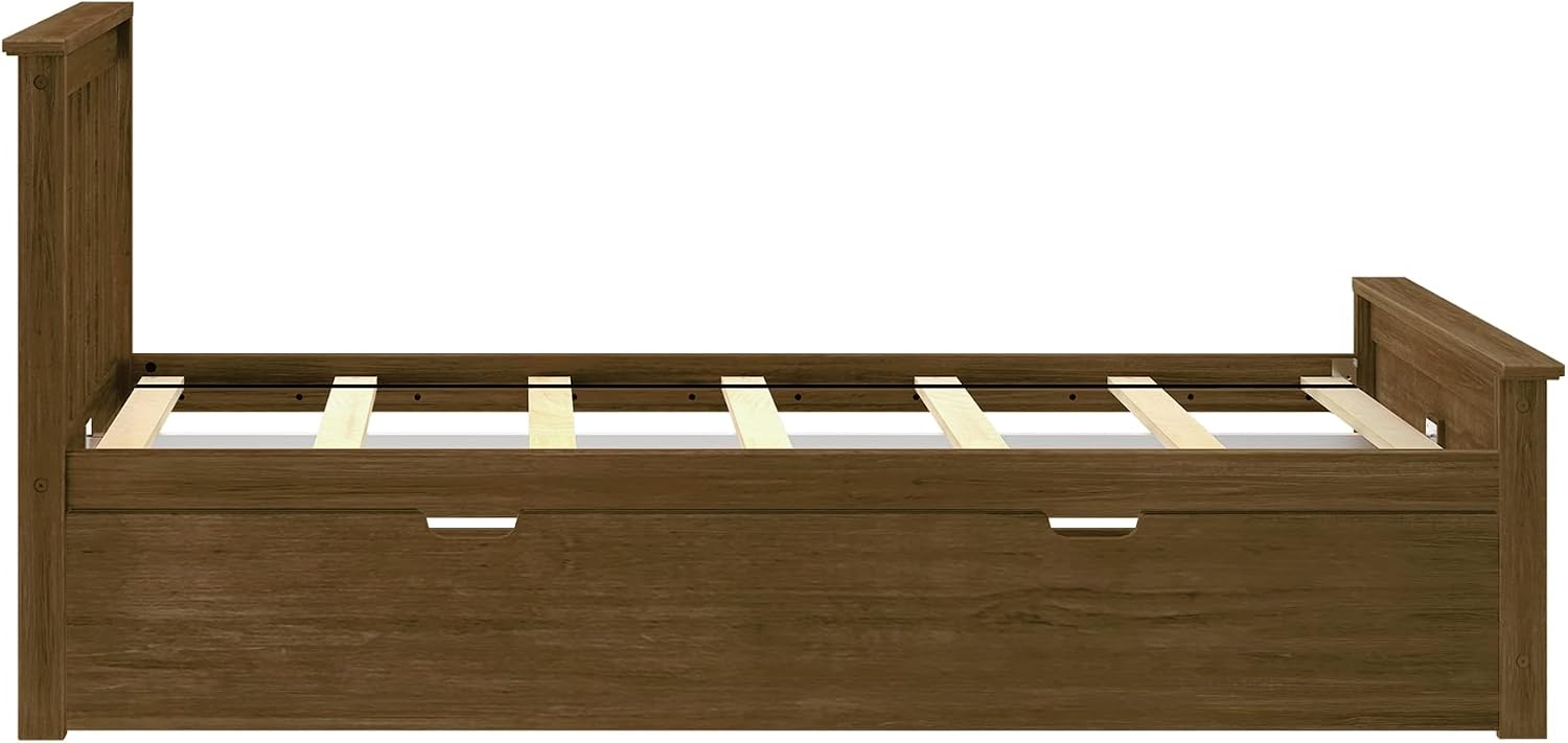 Max & Lily Twin Bed, Wood Bed Frame with Headboard for Kids with Trundle, Slatted, Walnut