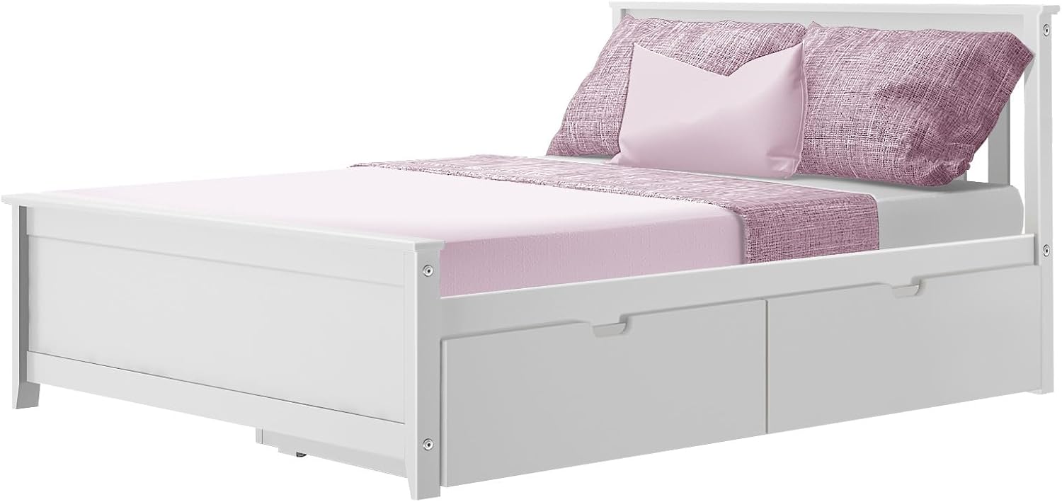 Max & Lily Classic Full Bed, Slatted Headboard, with Storage Drawers, White