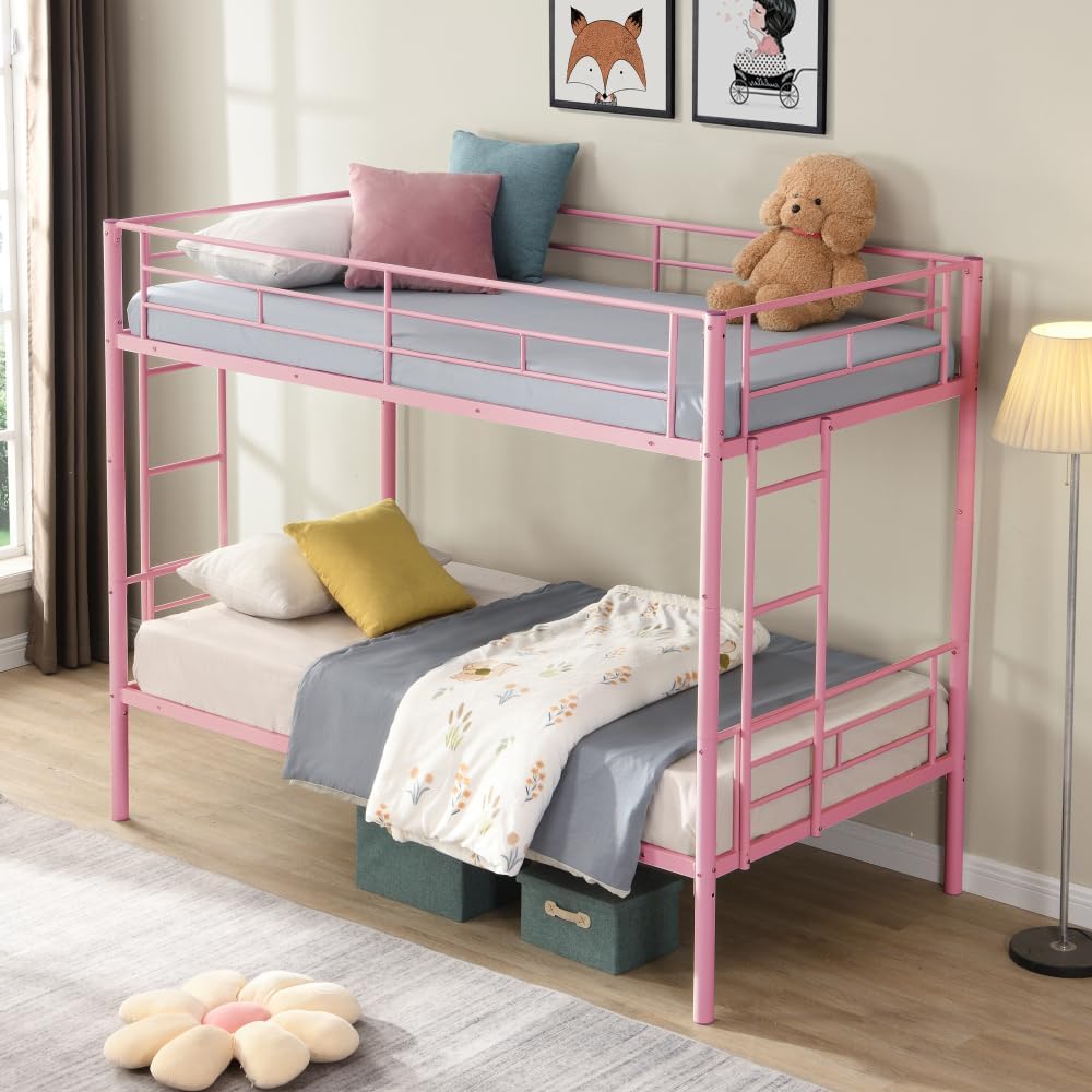 BUNK Bed Pink Twin Over Twin (Pink + Metal)
