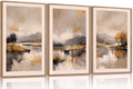 FWIEXA Abstract Landscape Neutral Canvas Wall Art Set, Beige Grey Mountain Framed Wall Decor, 3 Panel 24x36 Inches Watercoler Lake Artwork, Brush Stroke Forest Prints for Living Room, Office, Bedroom