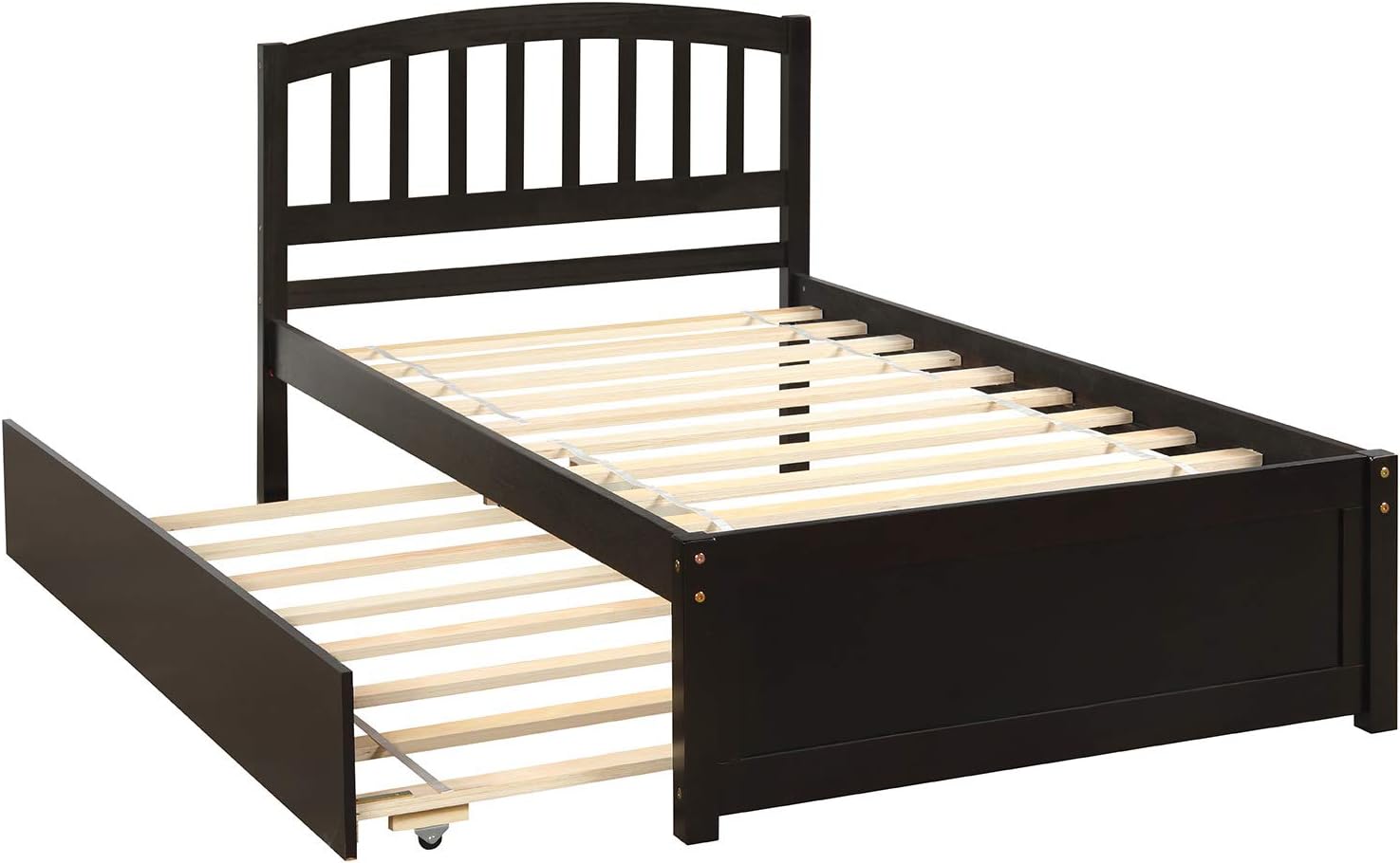 Modern Wood Platform Bed with Trundle and Headboard Classic Bed Frame No Box Spring Needed/Easy Assembly, Twin Espresso