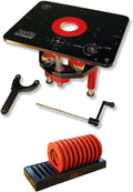 JessEm 02120 Mast-R-Lift II Router Lift with Top Plate and 10-Piece Insert Ring Kit with Caddy for Router Plates and Lift Systems (2 Items)