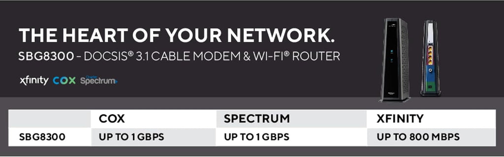 Arris (SBG8300-RB) - Cable Modem Router Combo - Fast DOCSIS 3.1 Gigabit & AC2350 WiFi,Comcast Xfinity, Cox, Spectrum & More, 1 Gbps Max Internet Speeds, 4 OFDM Channels - Renewed