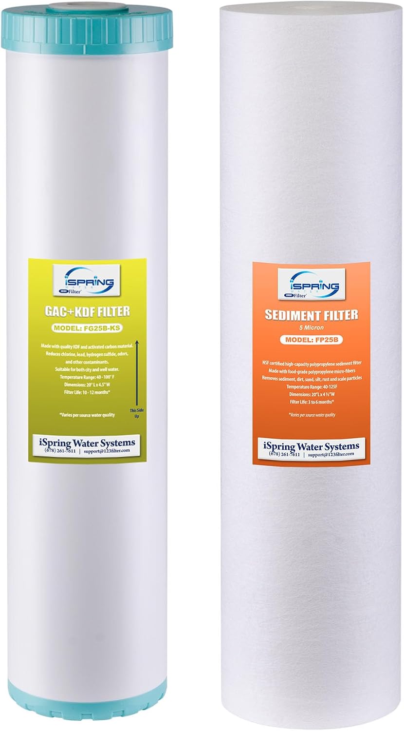 iSpring F2WGB22BKS 4.5' x 20' 2-Stage Whole House Water Filter Replacement Pack, Reduces Sediments, Heavy Metals, Chlorine, PFAS, Hydrogen Sulfide, Chloramine, Fits WGB22B-KS