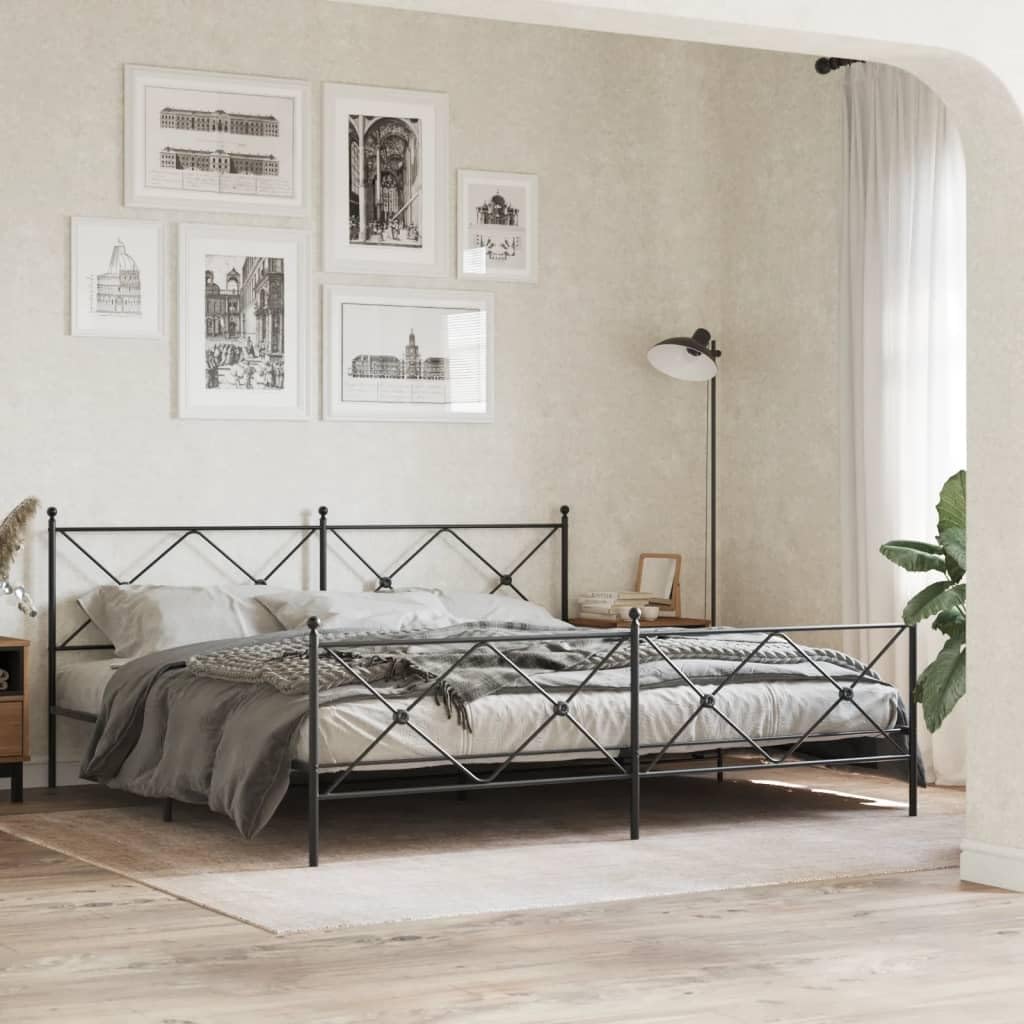 Black Steel Double Bed Frame Rectangular Metal Platform Bed with Under-Bed Storage and Sturdy Support, Chic Matte Black Finish for Modern Bedroom, Easy Assembly, Durable