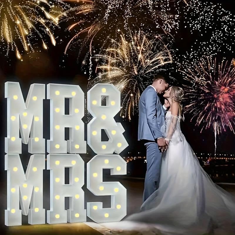 3FT MR&MRS White Letter Lights 6Pcs Set, Large Shiny Warm Light Signs, Romantic Decor for Wedding, Proposal, Confession, Surprise Party & Anniversary Celebration