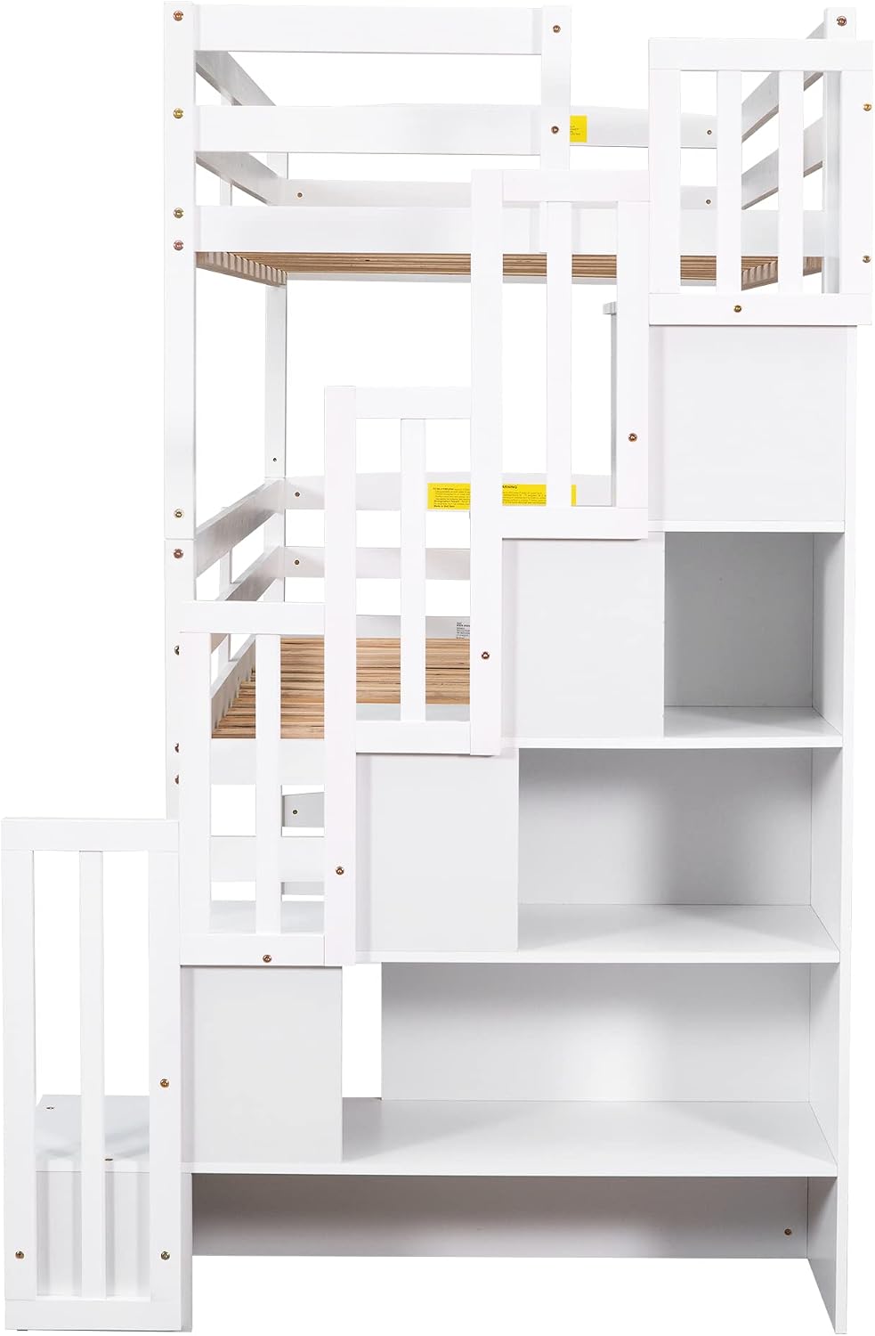 Triple Bunk Bed, Detachable Triple Twin Bunk Bed, 3 Bunk Bed with Storage Staircase, Guardrails, Twin Over Twin Over Twin for Kids, White