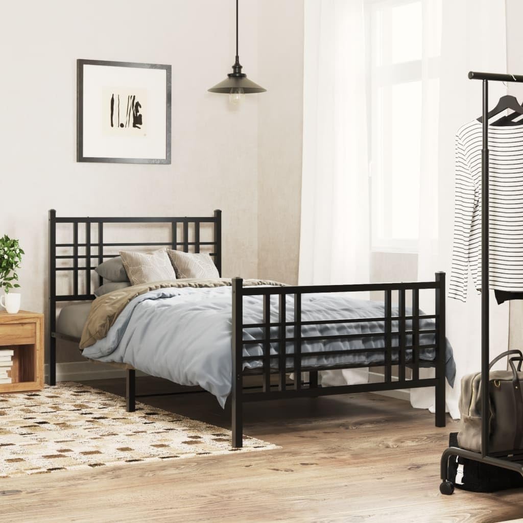 Black Steel Twin Bed Frame with Headboard and Footboard, Sturdy Rectangular Traditional Design for Bedroom Furniture, Heavy-Duty Metal Structure, 4-Piece Set