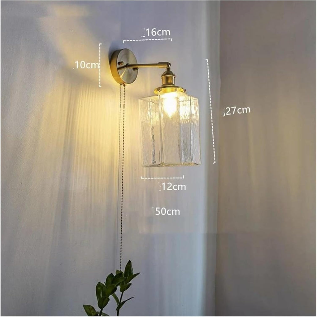 Wall Sconces, Glass LED Bathroom Mirror Light Copper Home Indoor Lighting Luminaria Bedroom Living Room Nordic Modern Wall Lamp Sconce(Pull Chain Switch-A)