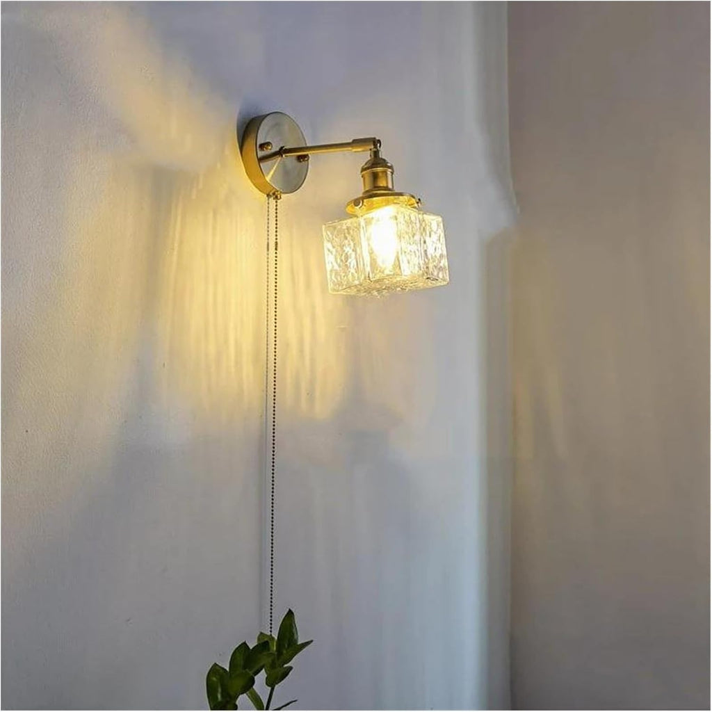 Wall Sconces, Glass LED Bathroom Mirror Light Copper Home Indoor Lighting Luminaria Bedroom Living Room Nordic Modern Wall Lamp Sconce(Pull Chain Switch-B)