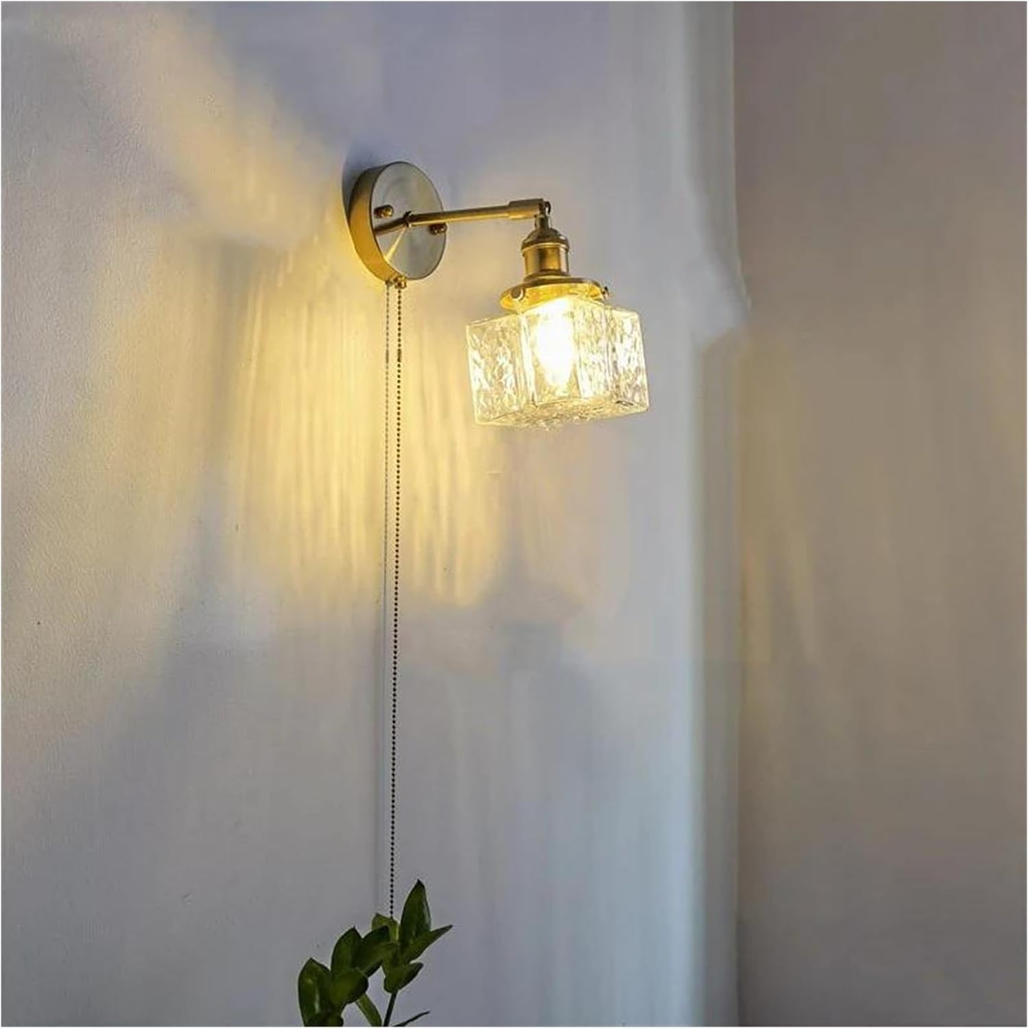 Wall Sconces, Glass LED Bathroom Mirror Light Copper Home Indoor Lighting Luminaria Bedroom Living Room Nordic Modern Wall Lamp Sconce(Pull Chain Switch-B)