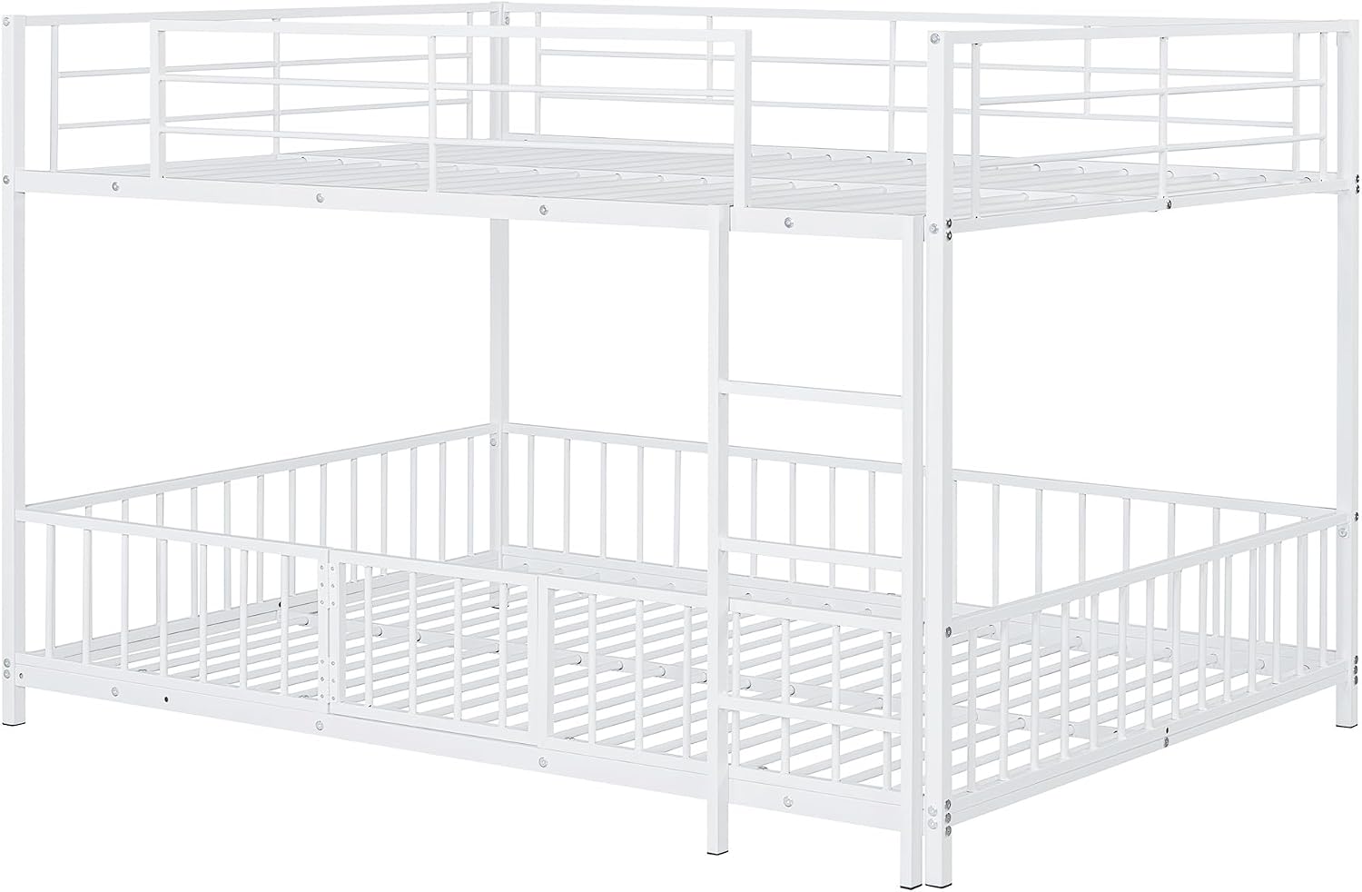JIVOIT Metal Bunk Bed Frame with Slide and Ladder, Full Over Full Bunk Bed Size with Metal Slats Support, Full-Length Guardrail, Heavy Duty Metal Low Bunk Bed, No Box Spring Needed (White,Full,09)