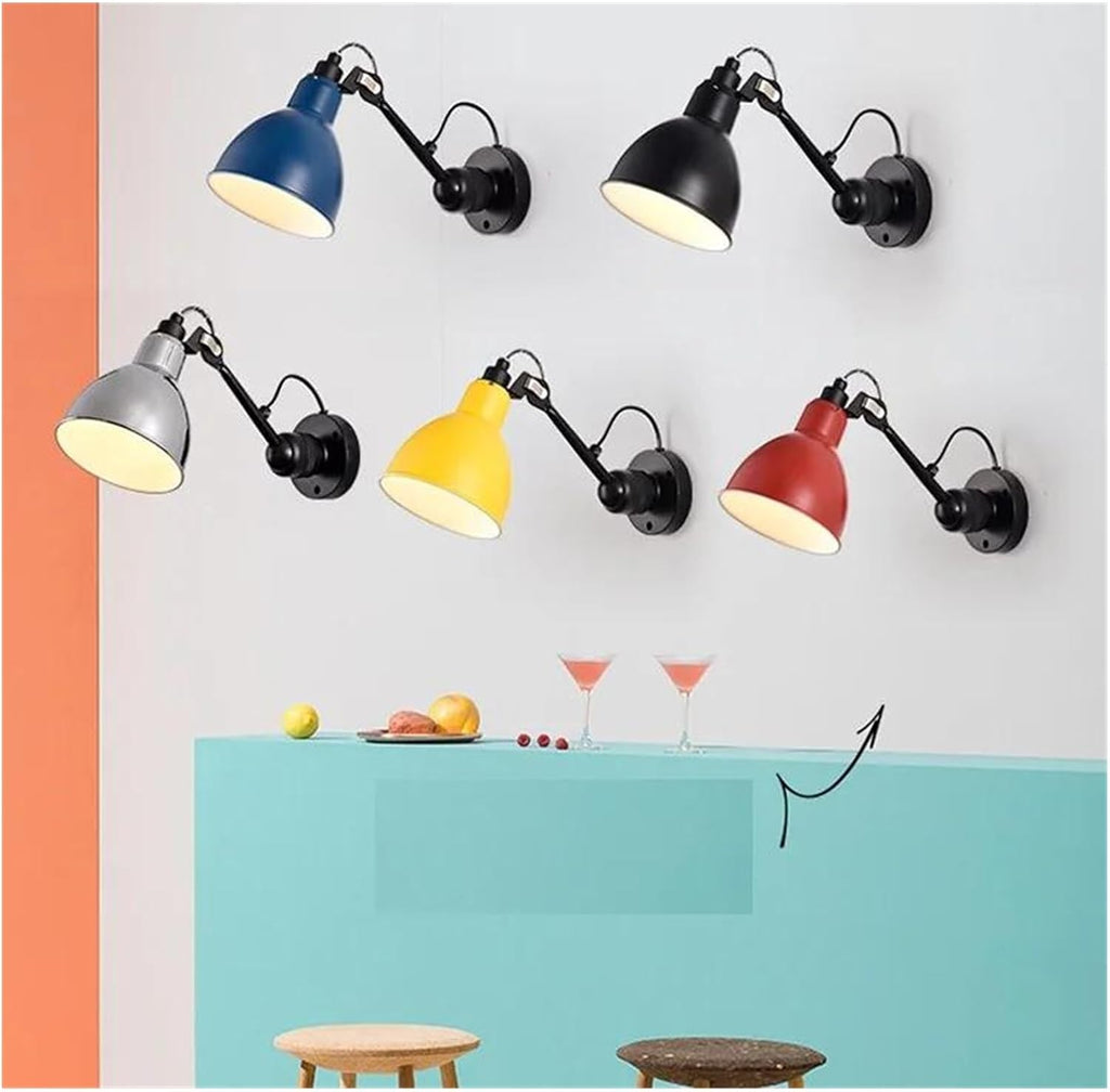 Wall Sconces, Nordic Modern Wall Lamp Beside Bedroom Study Living Room Ajustable Mechanical Arm Light LED Wandlamp Luminaria Sconce(Red)