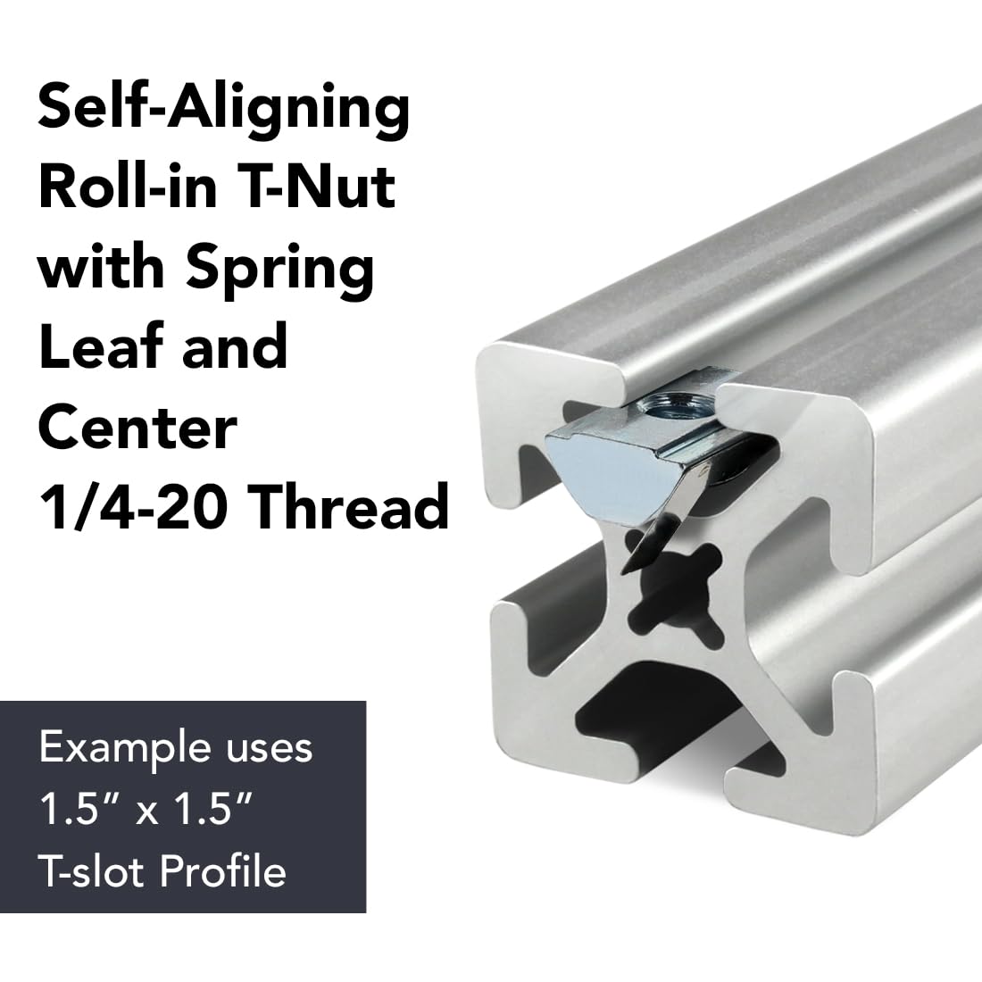 8020, 13038, 15 40 Series 1/4-20 Steel Self Aligning Roll in T-Nut with Spring Leaf - T Slot Accessories for 80/20 Aluminum Extrusion - Hardware Nuts (100)