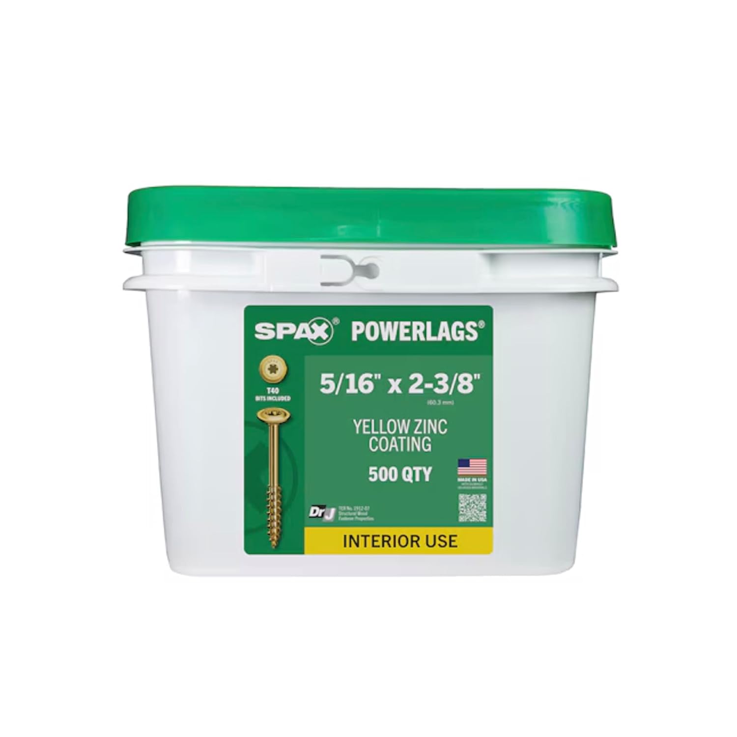 5/16' x 2-3/8' Powerlags Interior Washer Head Structural Wood Lag Screws (500 pcs) T40 T-Star Heavy Duty Framing