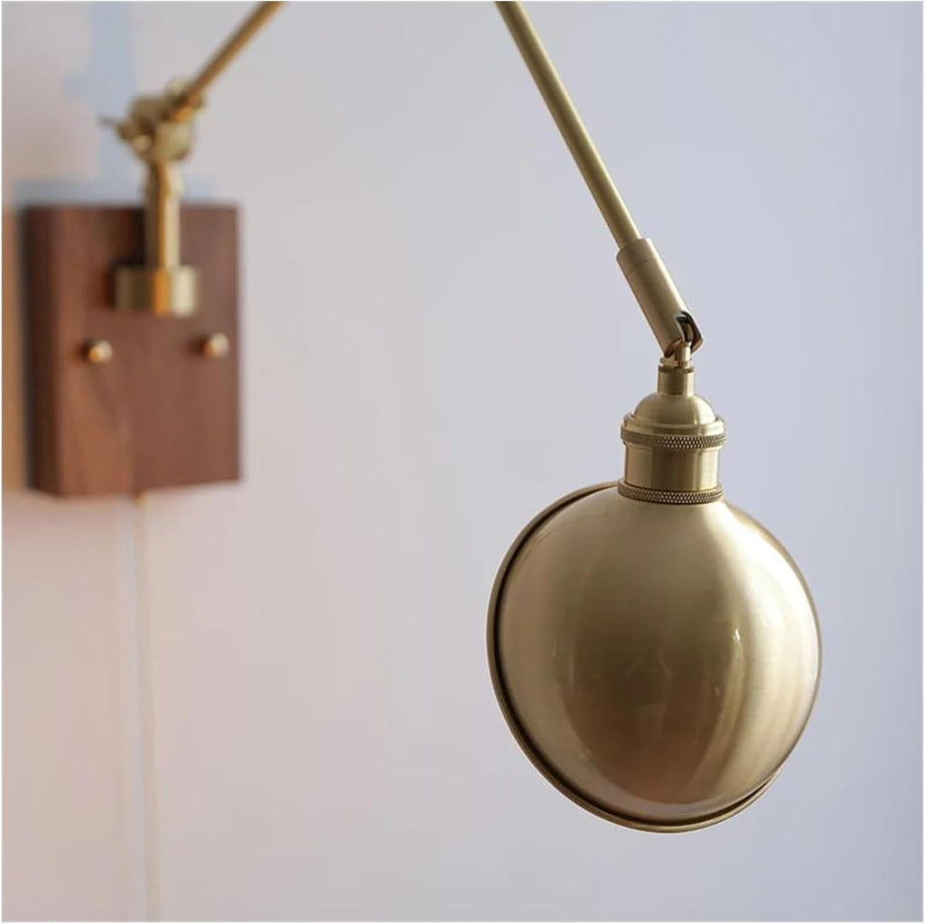 Wall Sconces, Pull Chain Switch LED Wall Light Fixtures Copper Long Arm Walnut Home Indoor Lighting Nordic Modern Wandlamp Luminaria(B)