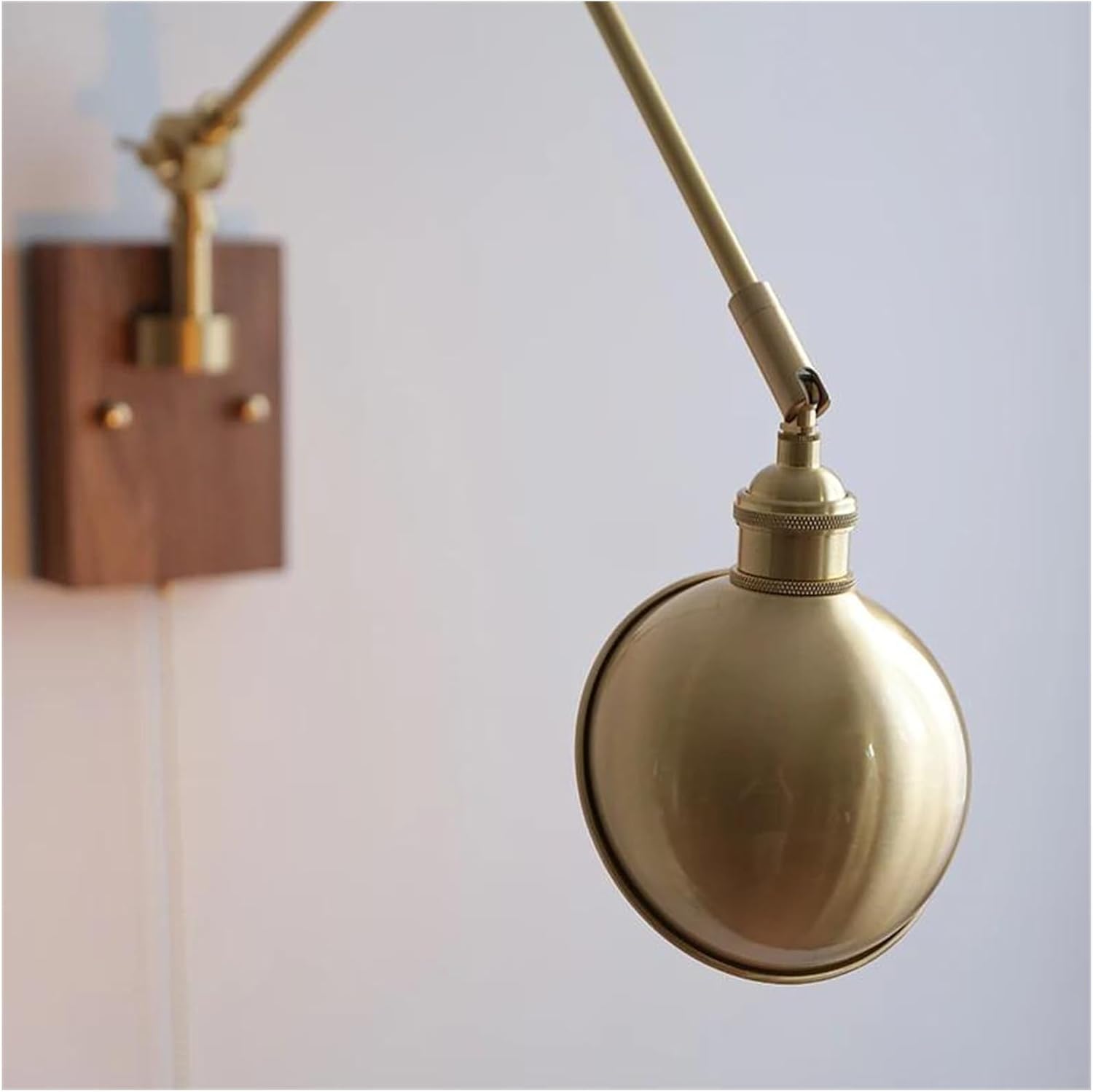 Wall Sconces, Pull Chain Switch LED Wall Light Fixtures Copper Long Arm Walnut Home Indoor Lighting Nordic Modern Wandlamp Luminaria(B)