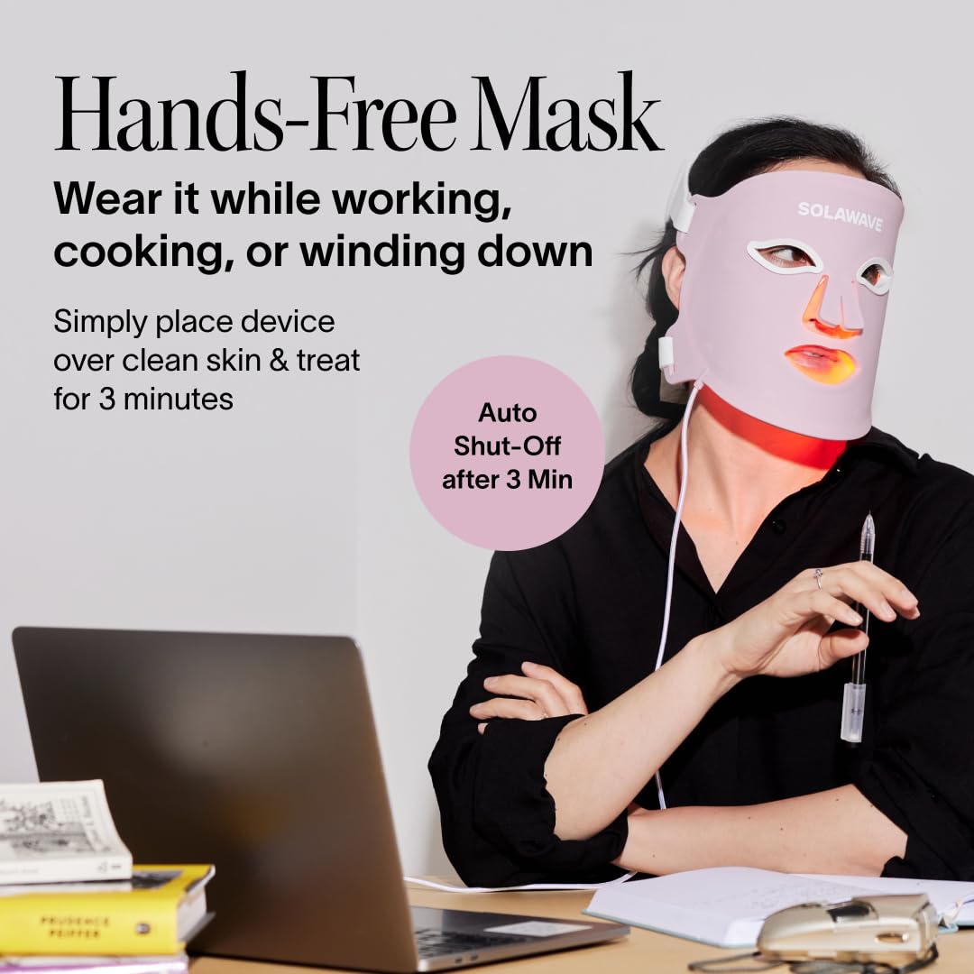 Solawave LED Light Therapy Face Mask | Red, Deep Red, Near Infrared & Amber LED Lights | Hands-Free Skincare Mask for At-Home Use | 3-Minute Sessions | Visibly Reduces Fine Lines & Wrinkles