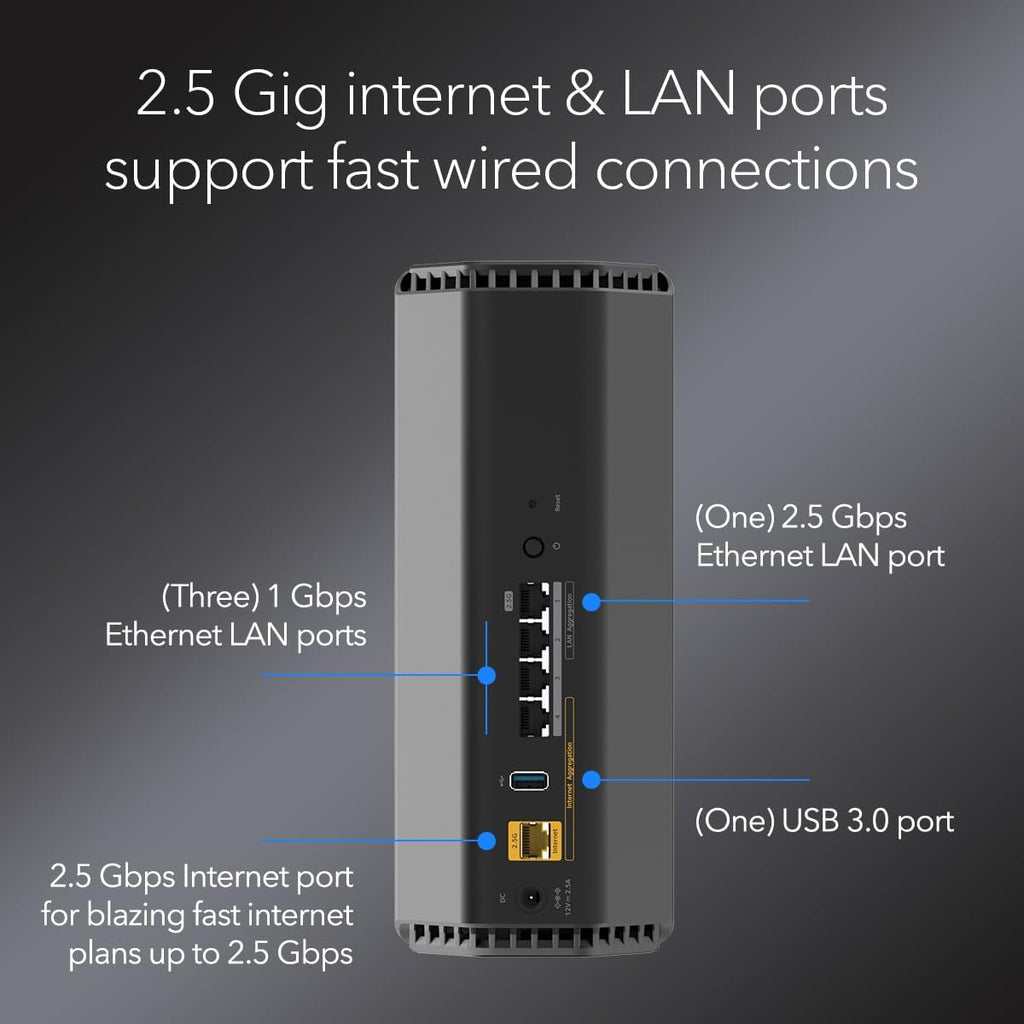 NETGEAR Nighthawk Dual-Band WiFi 7 Router (RS180) - Router Only, BE5500 Wireless Speed (up to 5.5 Gbps) - Covers up to 2,500 sq. ft., 80 Devices - 2.5 Gig Internet Port – Free Expert Help