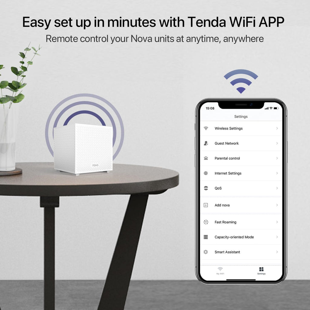 Tenda Nova Mesh WiFi System MW12 - Covers up to 4000 sq.ft - Tri-Band AC2100 Whole Home WiFi Mesh System - Gigabit Mesh Router for 100+ Devices - Tri-Band Mesh Network - 3 Gigabit Ports - 3-Pack
