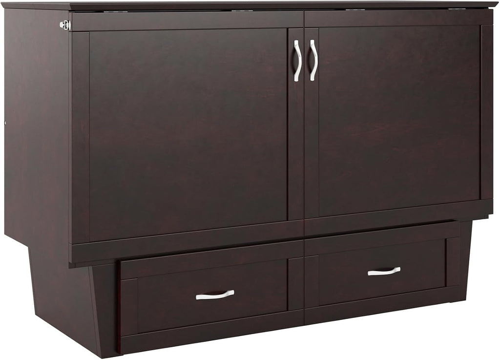 AFI, Monroe Queen Murphy Bed Chest with 6' Mattress, Storage Drawer & Built-in USB Charger, Espresso