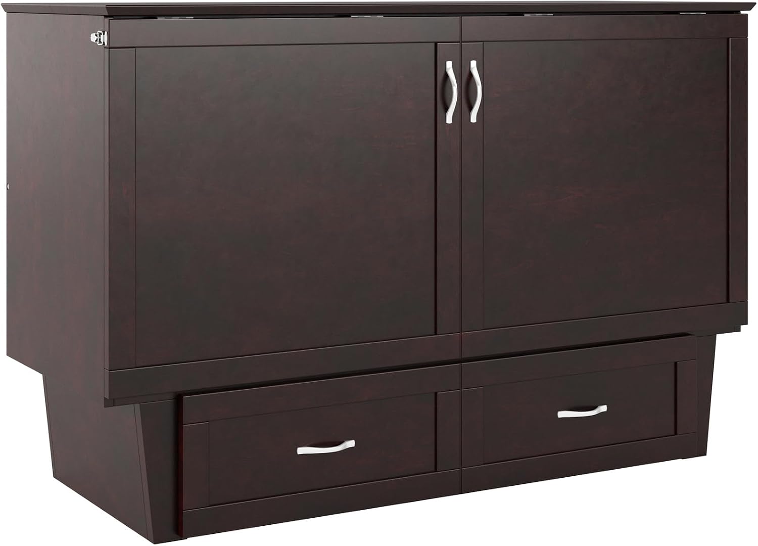AFI, Monroe Queen Murphy Bed Chest with 6' Mattress, Storage Drawer & Built-in USB Charger, Espresso