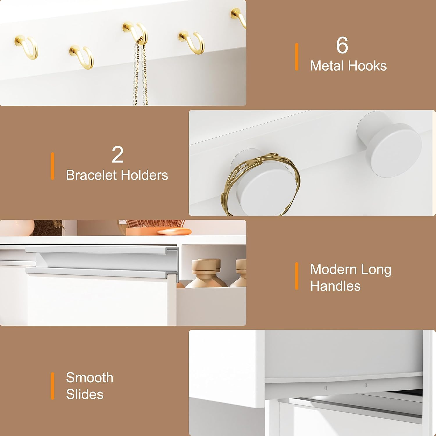 ERLEJIA Vanity Desk with Mirror and Lights, 42.52' 9 Drawer Makeup Table with 2 RGB Lighting Cabinets and Power Outlet for Girls and Ladies Bedroom, White