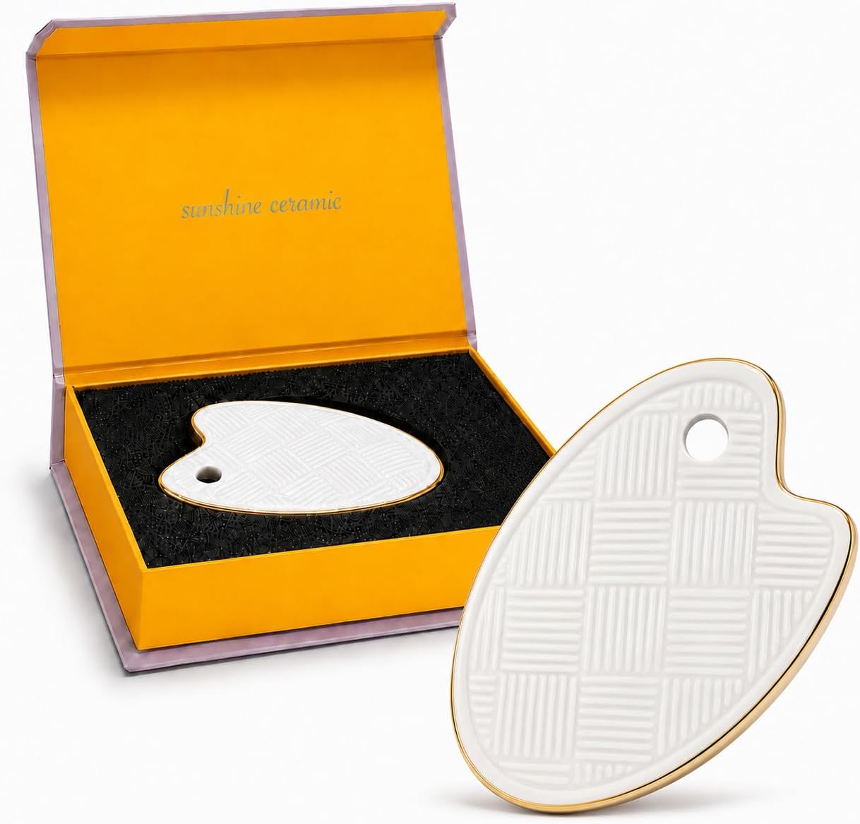 Gua Sha Facial Tool, Made with Premium Gold and Natural Ceramic Stone Face Massager for Jawline Sculpting, Puffiness & Lymphatic Drainage, Guasha Skin Care Tool for Women (White)