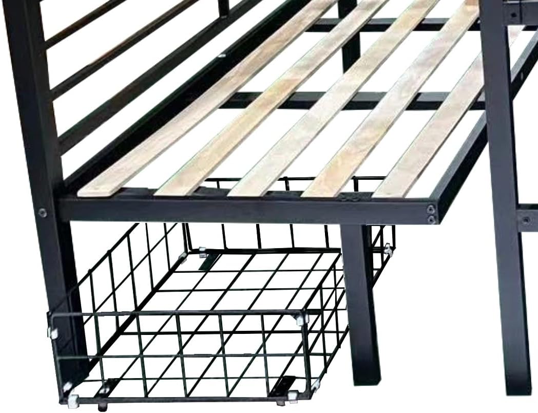 Full Size Loft Bed with Desk & Storage: Metal Bunk Bed with Study Table & Drawers - Space Saving Kids Bedroom Furniture for Siblings Shared Room
