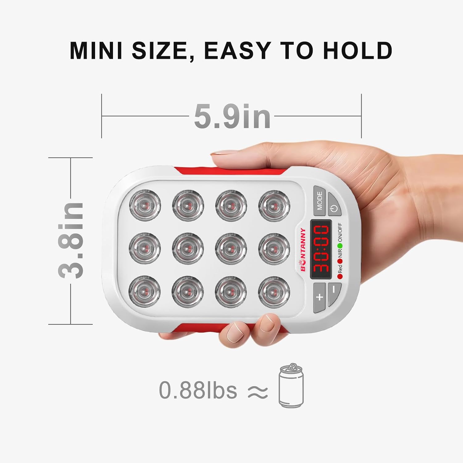 BONTANNY Portable Red Light Therapy, 630/660/810/830/850nm 5 Wavelengths Mini Handheld Red Near Infrared Light, 12 Triple Chip Clinical Grade LEDs, Rechargeable, Travel Case, Timer, for Body, BO-60