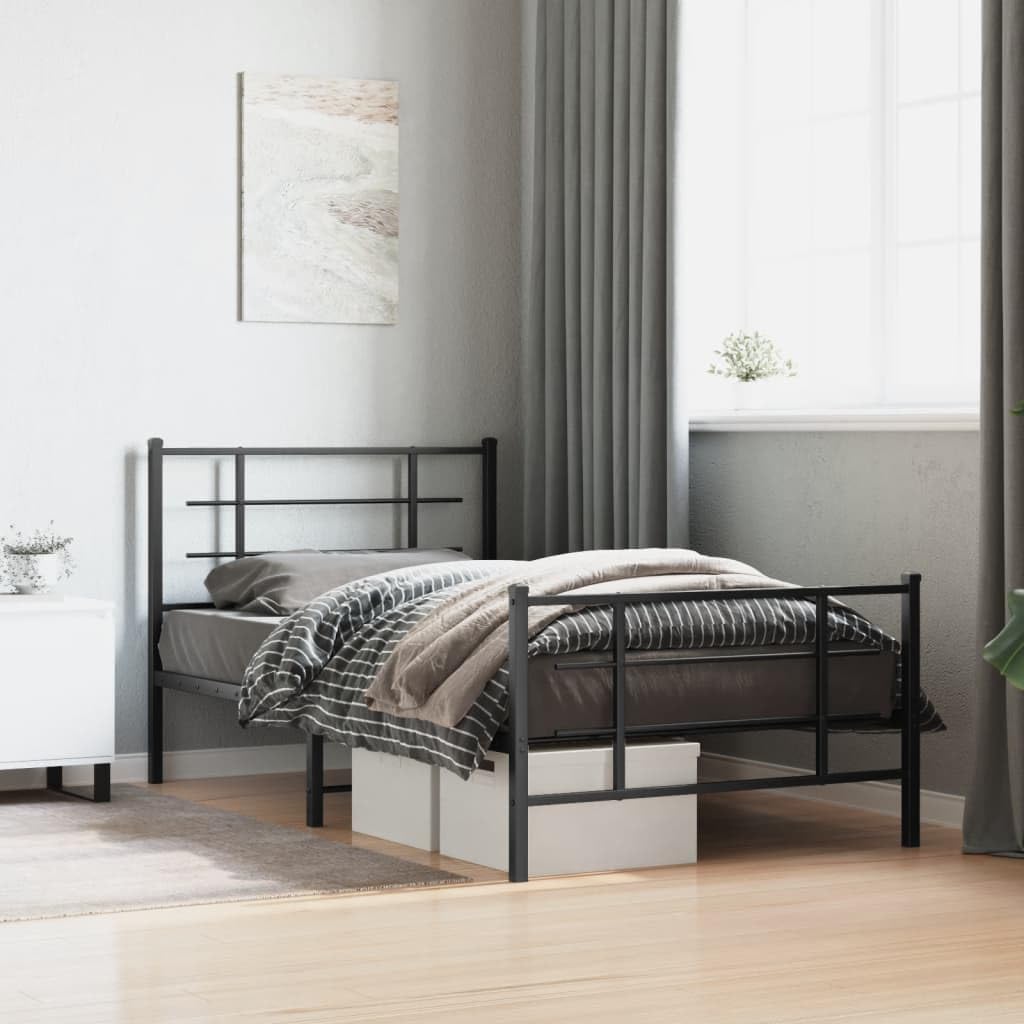 Metal Bed Frame with Footboard Black Twin Size Platform Bed Frame Sturdy Steel Construction Underbed Storage Space for Bedroom, Guest Room