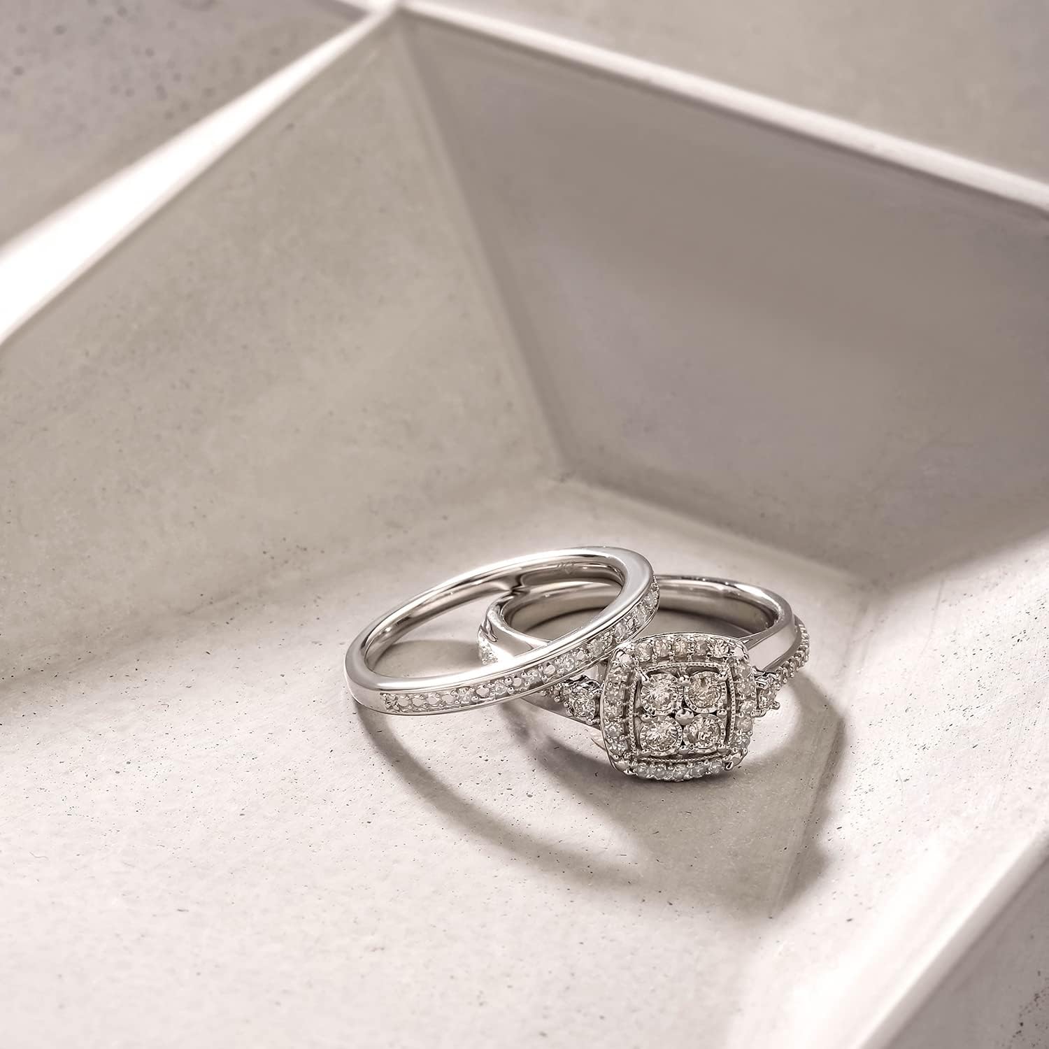 Cali Trove 1/3 Ct Natural Diamond Twisted Band Engagement Rings with Round Halo Cluster | 925 Sterling Silver Rings | Bridal Set for Women | Wedding Jewelry | Statement Rings | Romantic Gift for Her