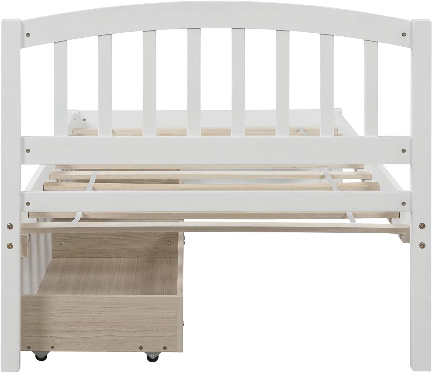 Twin Size Bed with Storage Drawers, Wooden Twin Platform Bed with Slat Support, Solid Wood Bed Frame for Kids Teens Adults (White)