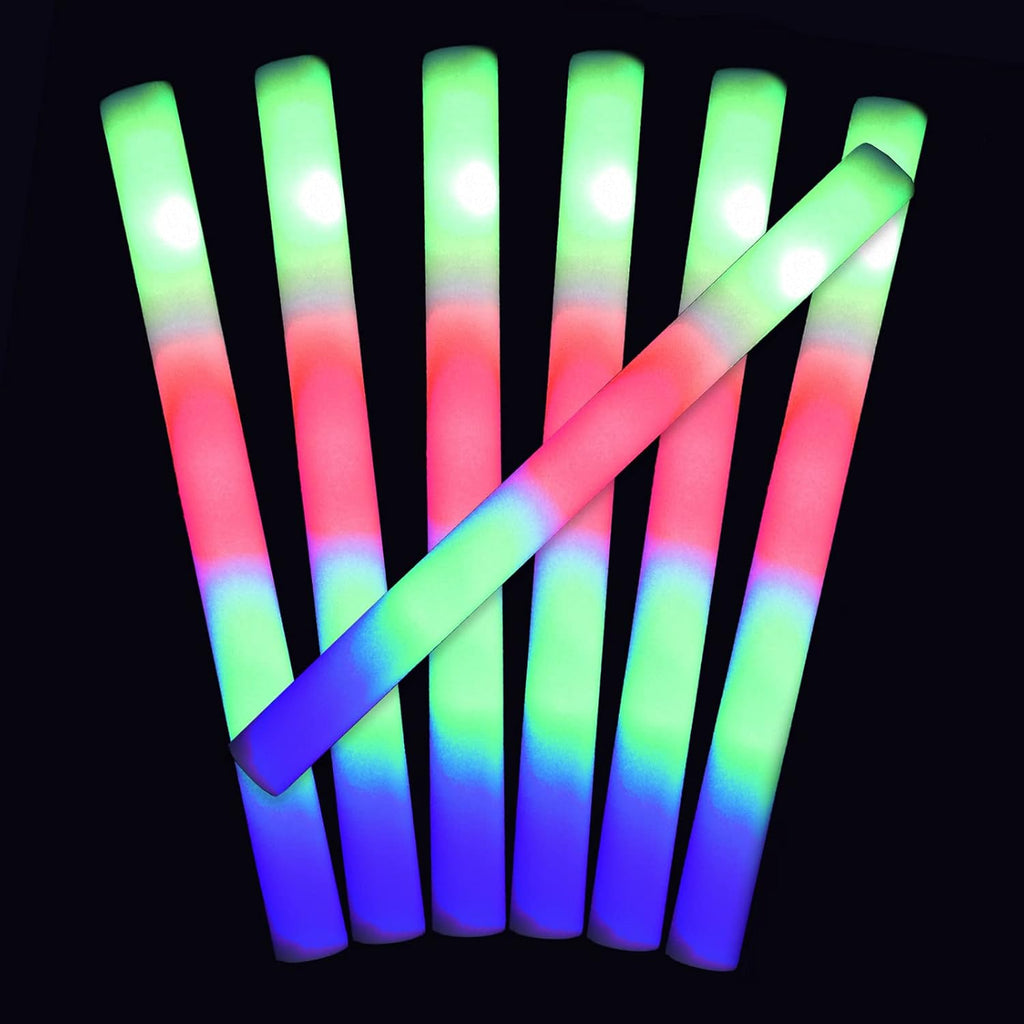 150 LED Foam Light Sticks - Batons & Wands for Wedding, Birthdays, Concerts & Festivals - 3 Color Lighting Modes - Batteries Included