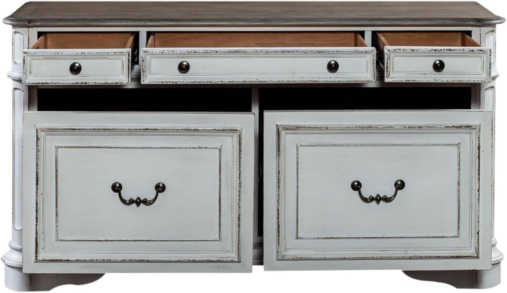 Liberty Furniture Magnolia Manor Filing Credenza for Home Office - Antique White & Weathered Bark