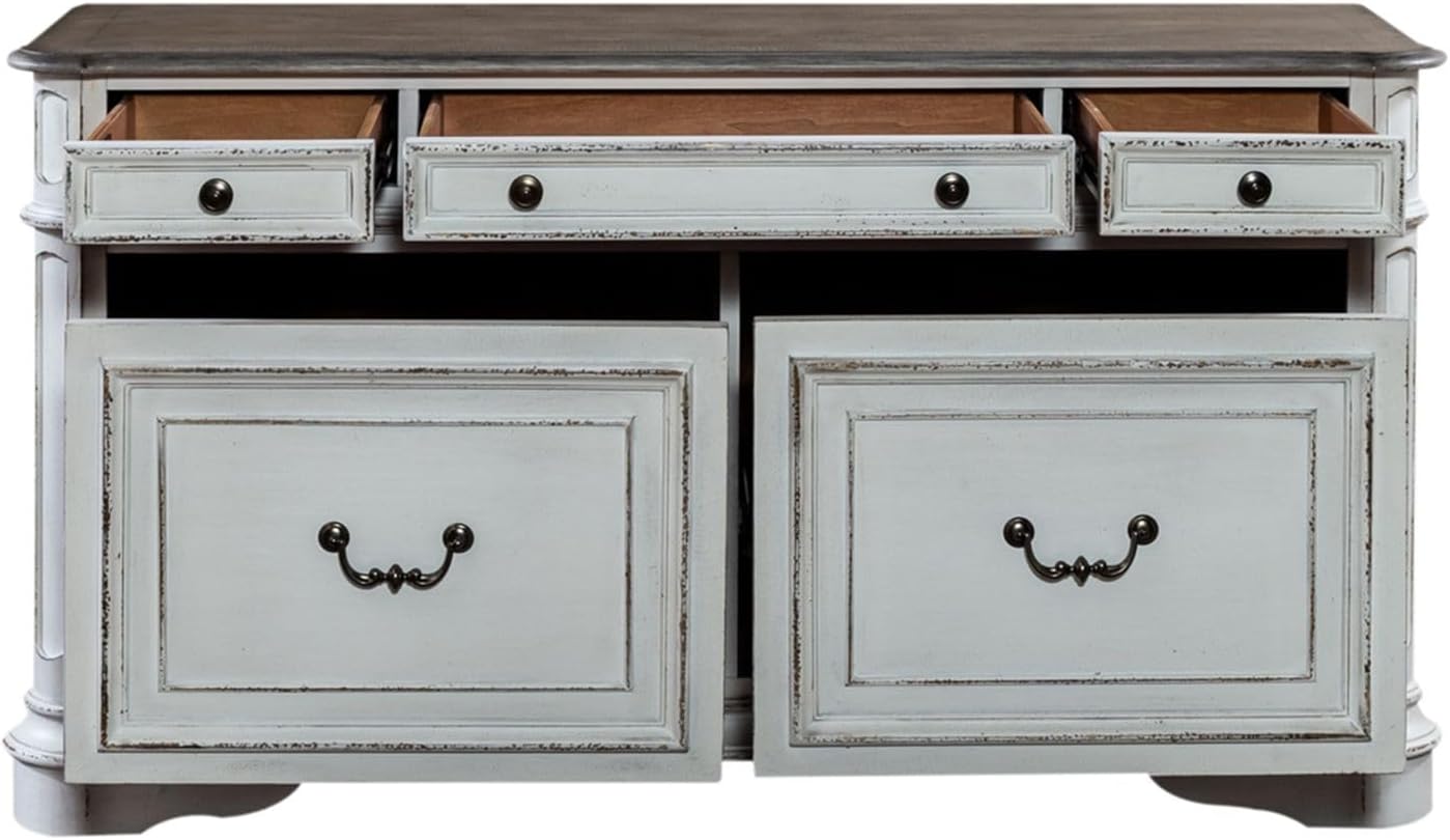 Liberty Furniture Magnolia Manor Filing Credenza for Home Office - Antique White & Weathered Bark