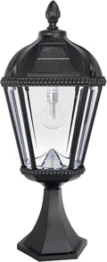 Gama Sonic Outdoor Solar Post Light with Pier Base, Black Aluminum and Beveled Glass, Royal Bulb 150 Lumens Warm White LED, Mount on Column, Pillar, or Flat Exterior Surface (98B011) (Upgraded)
