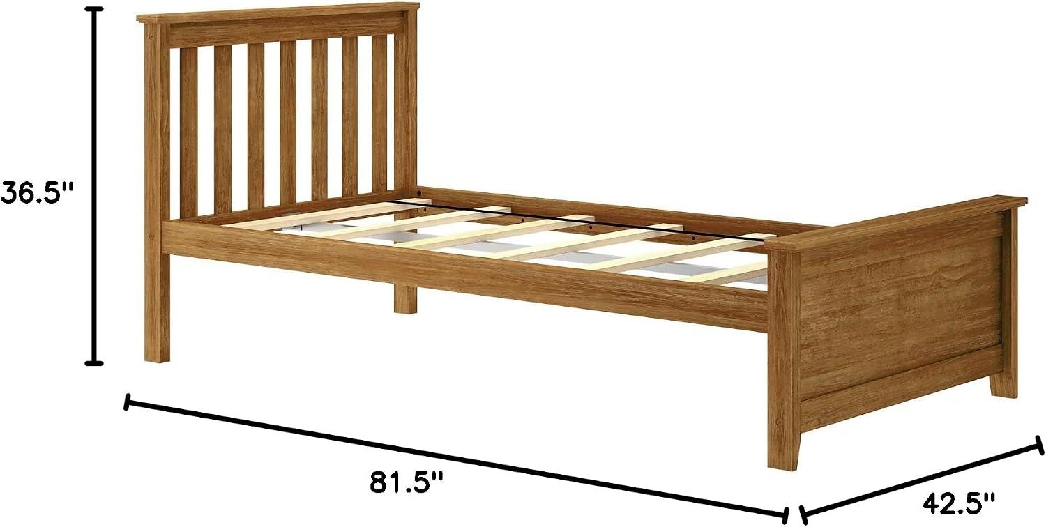 Plank+Beam Solid Wood Twin Bed Frame, Platform Bed with Headboard, Pecan