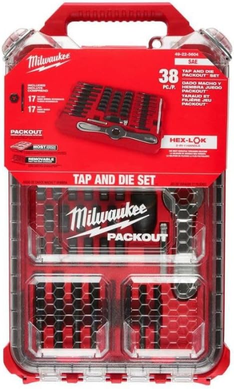 Milwaukee Electric - 38PC SAE TAP DIE PACKOUT. Set W/HEX-LOK. 2-in-1