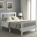 Sturdy Wooden Platform Bed Frame with Integrated Headboard and Footboard for Supportive, Minimalist Bedroom Setup (White + Pine + Full)