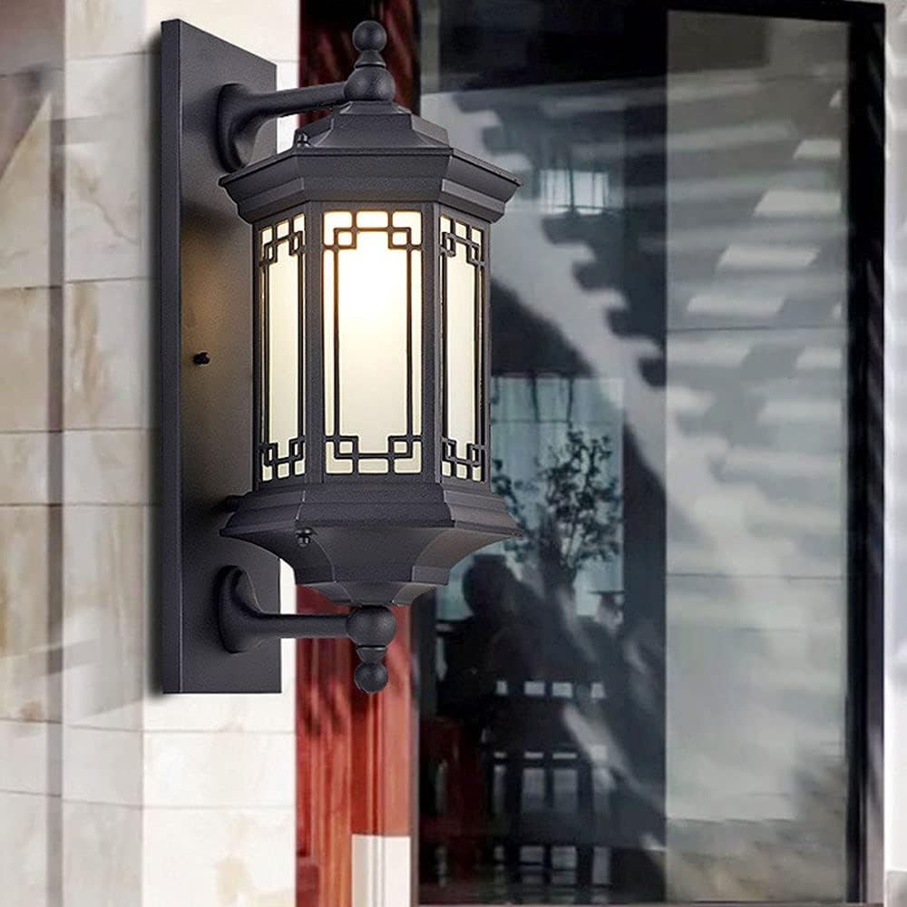 Solar Wall Lanterns Outdoor Waterproof Wall Light, Exterior Wall Mount Porch Light, Aluminum Black Wall Sconce with Frosted Glass Shade for Entryway Porch Front Door