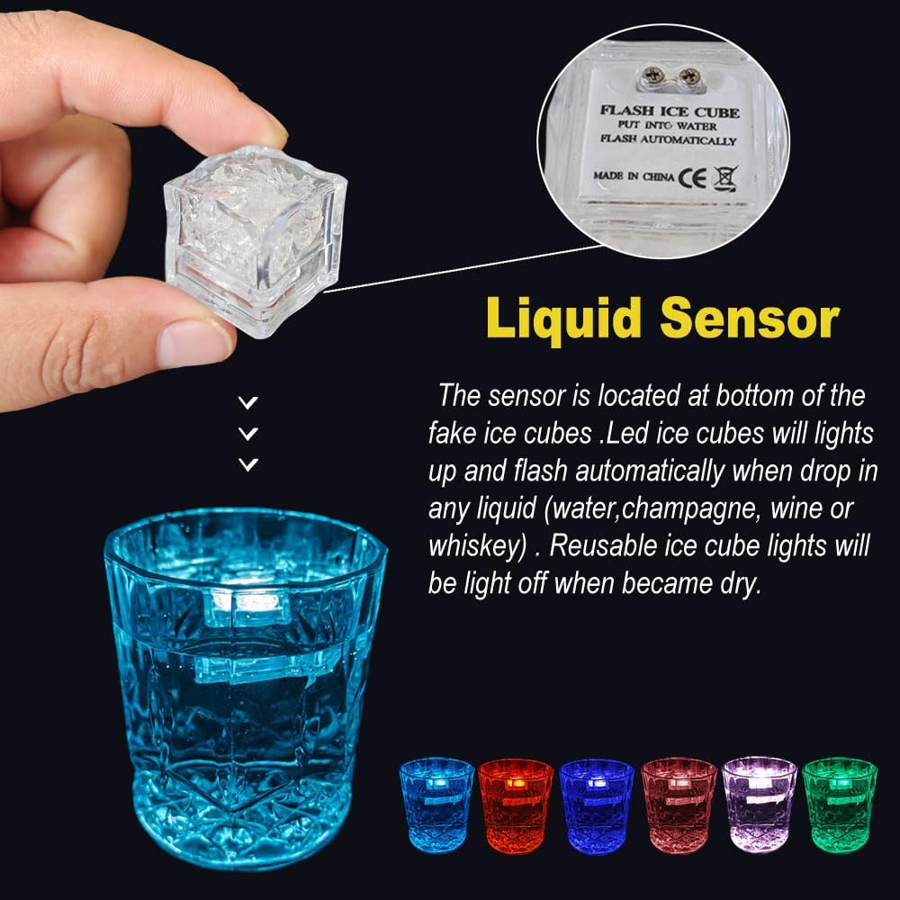 240 Pack Light Up Ice Cubes,Glowing Ice Cubes for Drinks Reusable Mini Led Lights Battery Operated,Multicolor Blinking Fast Flash Glow In the Dark Light Up Ice cubes for Drinks Whiskey Wine Party