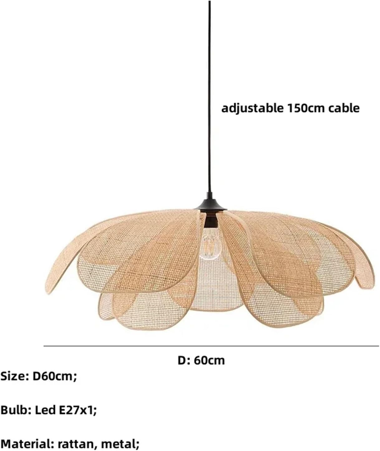 Modern Chandelier, Japan E27 Handmade Rattan Pendant Lights for Living Room Chandelier Bar Loft Hanging Lamp Lustre Home Decor Luminarias(A Pendant D60cm,White)