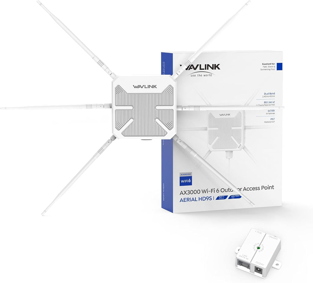 WAVLINK AX3000 Outdoor WiFi 6 Extender, 2026 Long Range Gigabit Wireless Access Point, Dual-Band, 6 x 7dBi High-Gain Antennas, Support Mesh/AP/Repeater Modes, IP67 Weatherproof, Starlink Compatible