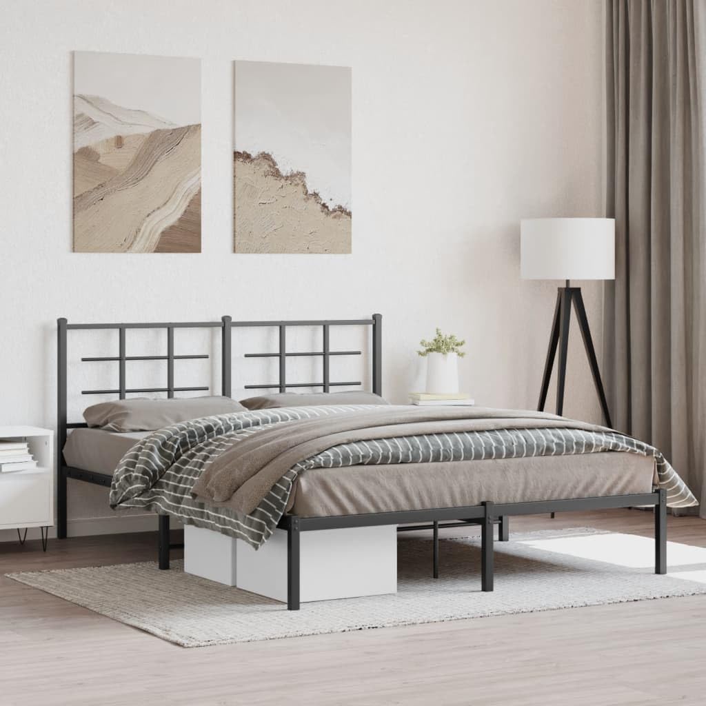 Metal Bed Frame with Headboard Steel Platform Bed Frame Black 59.1'x78.7' Underbed Storage Space Sturdy Bedframe for Bedroom Guest Room