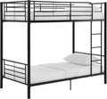 Walker Edison Elodie Urban Industrial Twin Over Twin Metal Bunk Bed, Twin Over Twin, Black