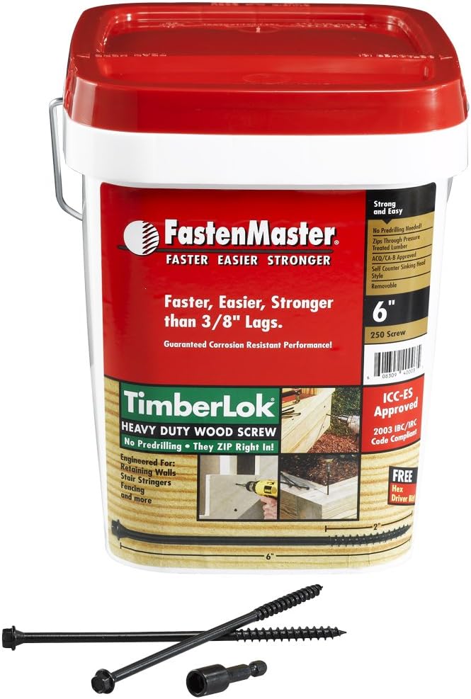 FastenMaster FMTLOK06-250 TimberLOK Heavy-Duty Wood Screw, 6 Inches, 250-Count, 6', Black