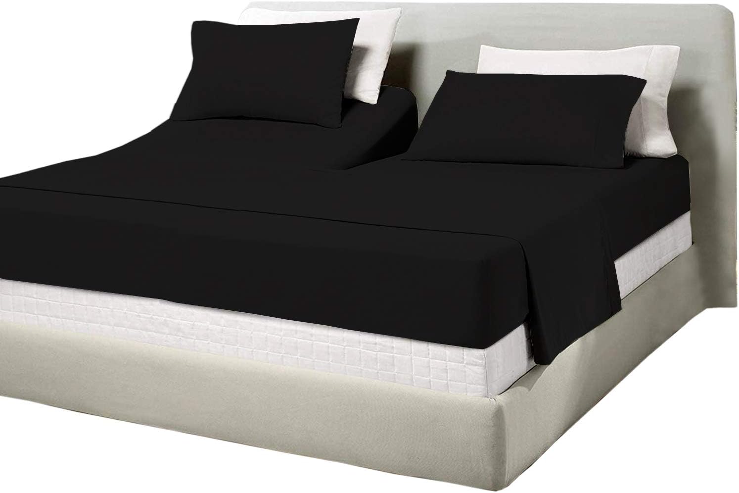 Cotton Home- 4 Pieces Split Head Flex King Size Black Color Sheet Set – Soft Quality Luxury 15 Inch Deep Pocket & Bedding Set with Flat Sheet, Fitted Sheet, 2-Pillow Covers(20' x 30')Inches